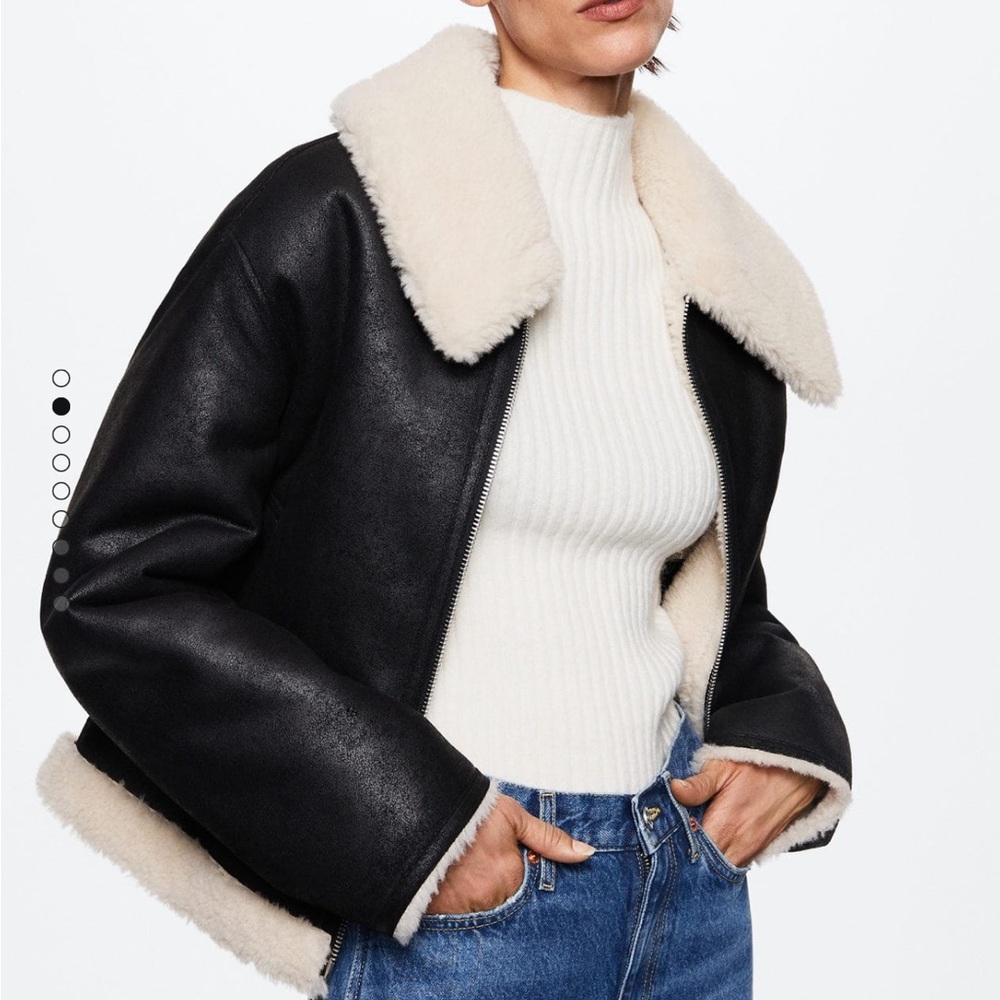 NWT. Mango leather jacket. Shearling collar jacket